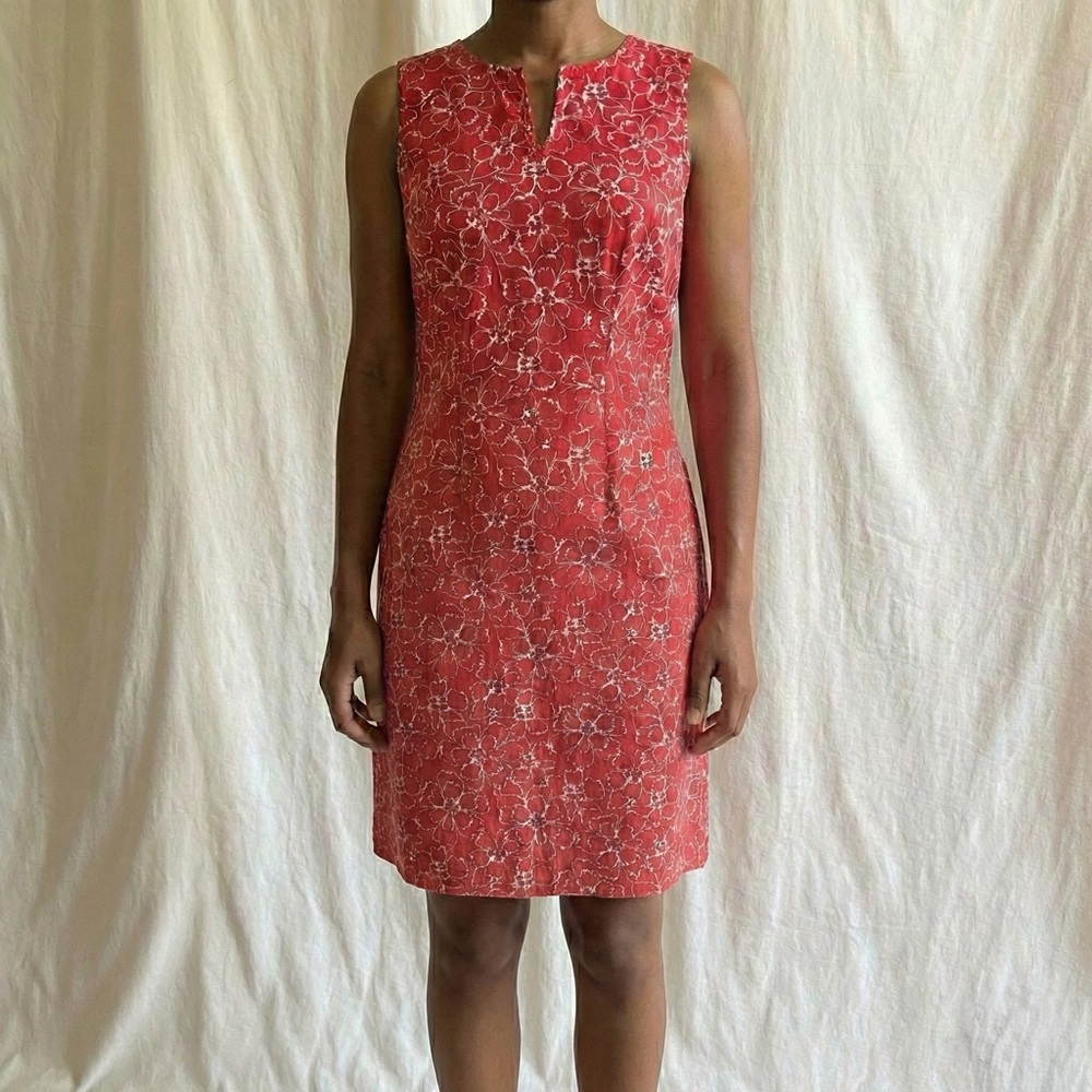Believe Y2K Shift Dress 100% Cotton Office Siren Red Floral Business Casual Sz 6